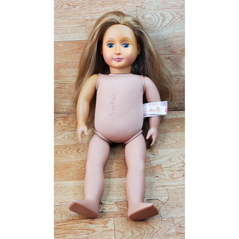 Our Generation 18" Doll Nude Honey Blonde Hair Blue Eyes Dark Pink Lips